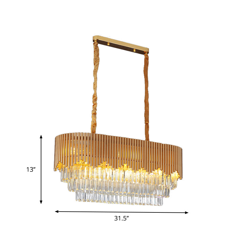 Gold Finish 8 Bulbs Island Lighting Contemporary Faceted Crystal Blocks Oval Hanging Light Clearhalo 'Ceiling Lights' 'Island Lights' Lighting' 1409395