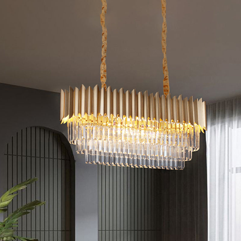 Oval Dinning Room Pendant Lamp Modern Clear Crystal Prisms 8 Heads Gold Finish Island Lighting Clearhalo 'Ceiling Lights' 'Island Lights' Lighting' 1409397