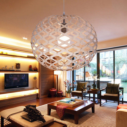 Orb Shade Drop Light Vintage Wood One-Light Living Room Pendant Light Fixture in White White Clearhalo 'Ceiling Lights' 'Pendant Lights' 'Pendants' Lighting' 140939_e7639c3e-e116-46f2-b1c8-e98f95cb7d8e