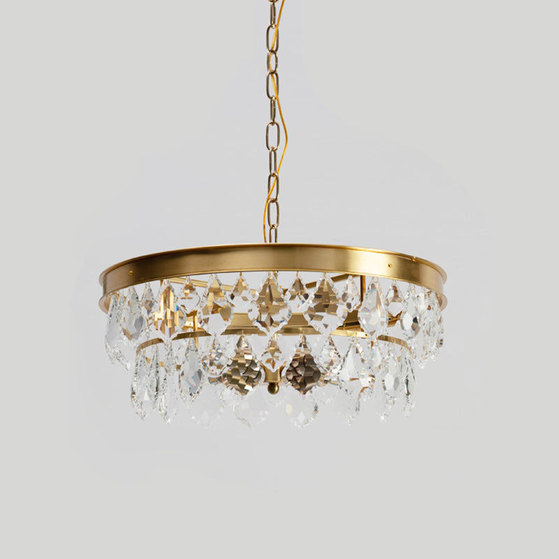 4 Bulbs Ring Chandelier Lamp Contemporary Gold Rhombic Crystals Suspension Lighting Clearhalo 'Ceiling Lights' 'Chandeliers' 'Modern Chandeliers' 'Modern' Lighting' 1409410