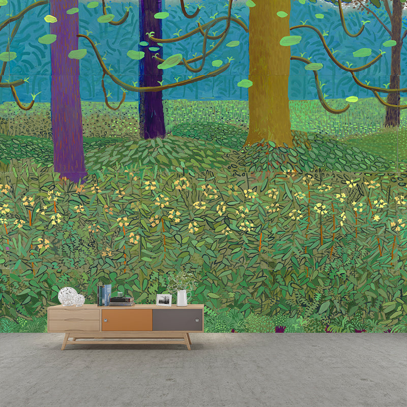 Illustration Spring Blossom Mural Wallpaper for Bedroom, Blue-Green, Made to Measure Blue-Green Clearhalo 'Wall Decor' 'Wall Mural' 1409526