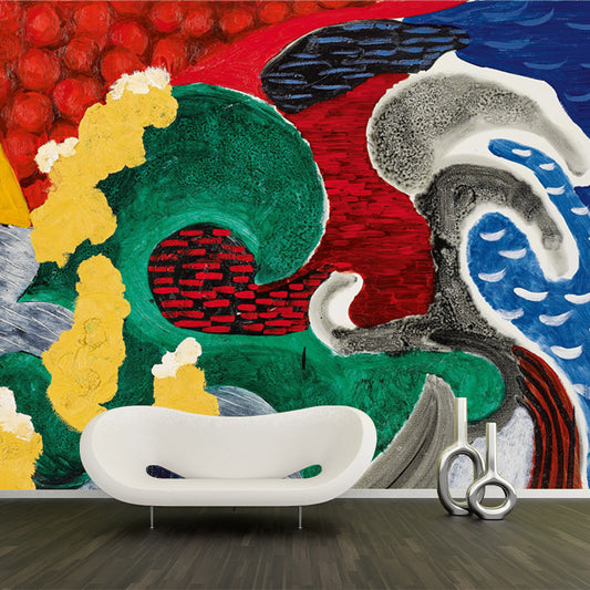 Art Deco the Wave Mural Non-Woven Waterproof Red-Yellow-Blue-Green Wall Covering for Home