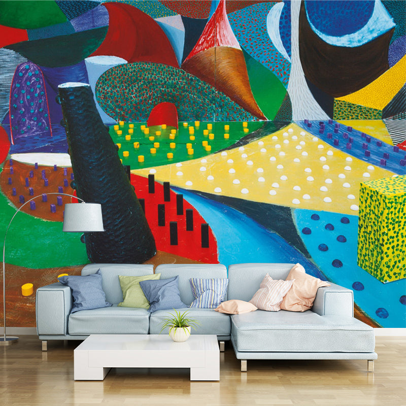 Pop Art Abstract Wallpaper Mural for Home Gallery Customized Wall Decor in Red-Yellow-Blue-Green Clearhalo 'Wall Decor' 'Wall Mural' 1409657