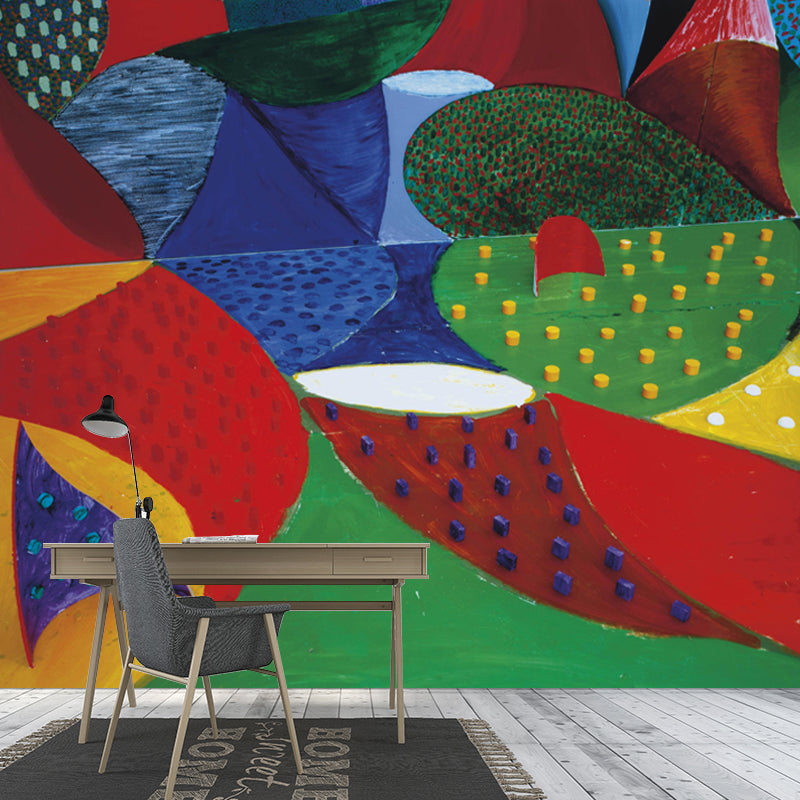 Pop Art Abstract Wallpaper Mural for Home Gallery Customized Wall Decor in Red-Yellow-Blue-Green Clearhalo 'Wall Decor' 'Wall Mural' 1409667