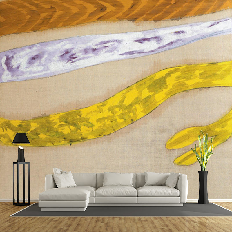 Yellow-Brown Rattan Rope Murals Stain Proof Minimalist Aesthetics Bedroom Wall Art Yellow-Brown Clearhalo 'Wall Decor' 'Wall Mural' 1409771
