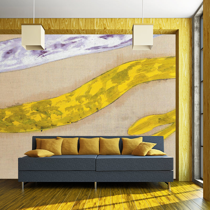 Yellow-Brown Rattan Rope Murals Stain Proof Minimalist Aesthetics Bedroom Wall Art Clearhalo 'Wall Decor' 'Wall Mural' 1409773