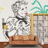 Yellow-Green Pop Art Mural Full-Size Woman Sitting in A Chair Wall Decor for Bedroom Clearhalo 'Wall Decor' 'Wall Mural' 1409848