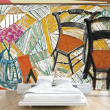Flower and Two Chairs Murals in Orange-Yellow Art Deco Wall Covering for Living Room Clearhalo 'Wall Decor' 'Wall Mural' 1409857
