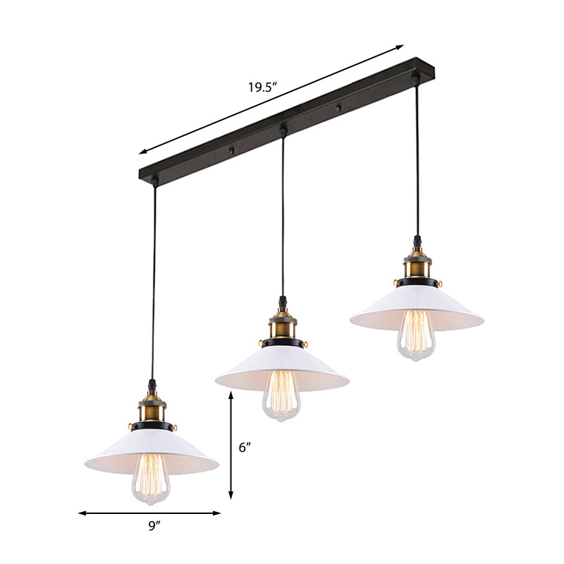 White Conic Ceiling Pendant Industrial Style Metallic 3 Heads Indoor Hanging Light with Linear/Round Canopy Clearhalo 'Art Deco Pendants' 'Cast Iron' 'Ceiling Lights' 'Ceramic' 'Crystal' 'Industrial Pendants' 'Industrial' 'Metal' 'Middle Century Pendants' 'Pendant Lights' 'Pendants' 'Tiffany' Lighting' 140990