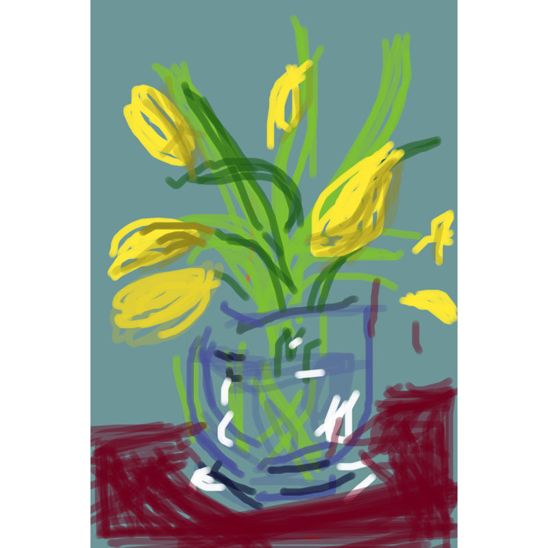 Large Still Life Flower Mural in Yellow-Green Non-Woven Wall Decor, Washable, Made to Measure Clearhalo 'Wall Decor' 'Wall Mural' 1409909