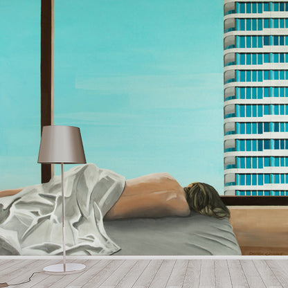 Blue Modern Art Wall Murals Decal Large Size Sleeping Woman Wall Decor for Apartment Blue Clearhalo 'Wall Decor' 'Wall Mural' 1409941