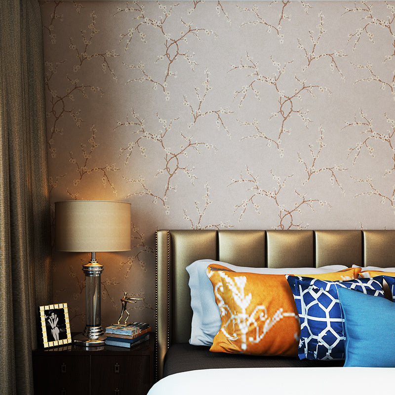 Plum Flower Wallpaper Roll Country Style Non-Woven Cloth Wall Decor in Light Color Cream Gray Clearhalo 'Country wall decor' 'Rustic' 'Wallpaper' Wall Decor' 1409956