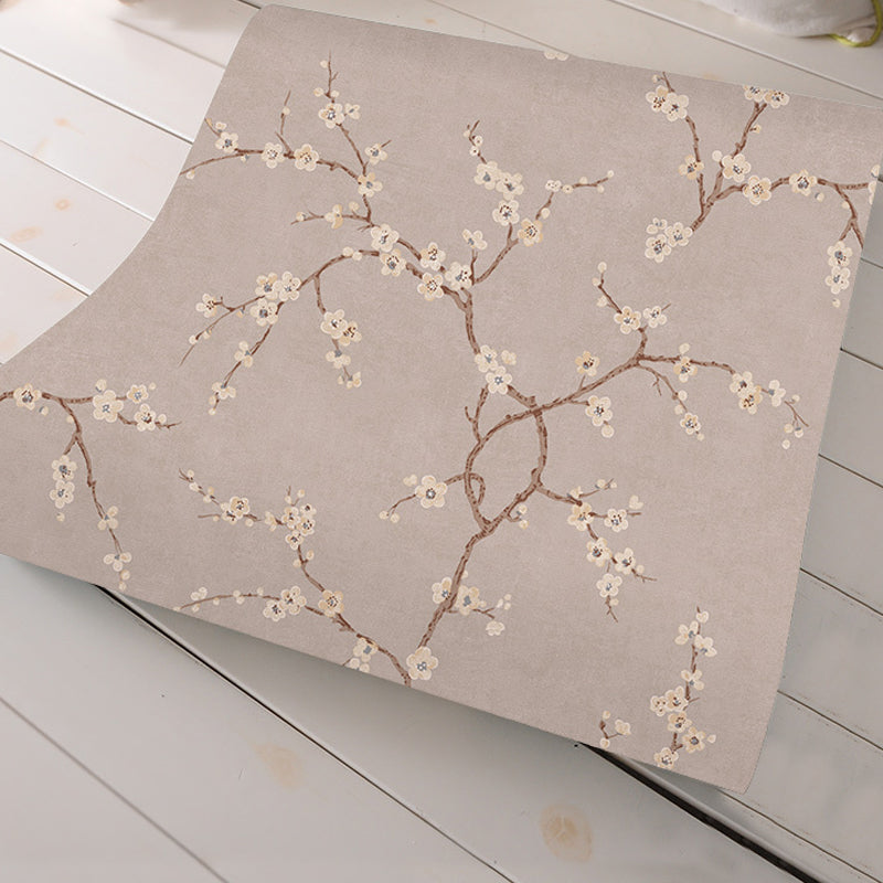 Plum Flower Wallpaper Roll Country Style Non-Woven Cloth Wall Decor in Light Color Clearhalo 'Country wall decor' 'Rustic' 'Wallpaper' Wall Decor' 1409958