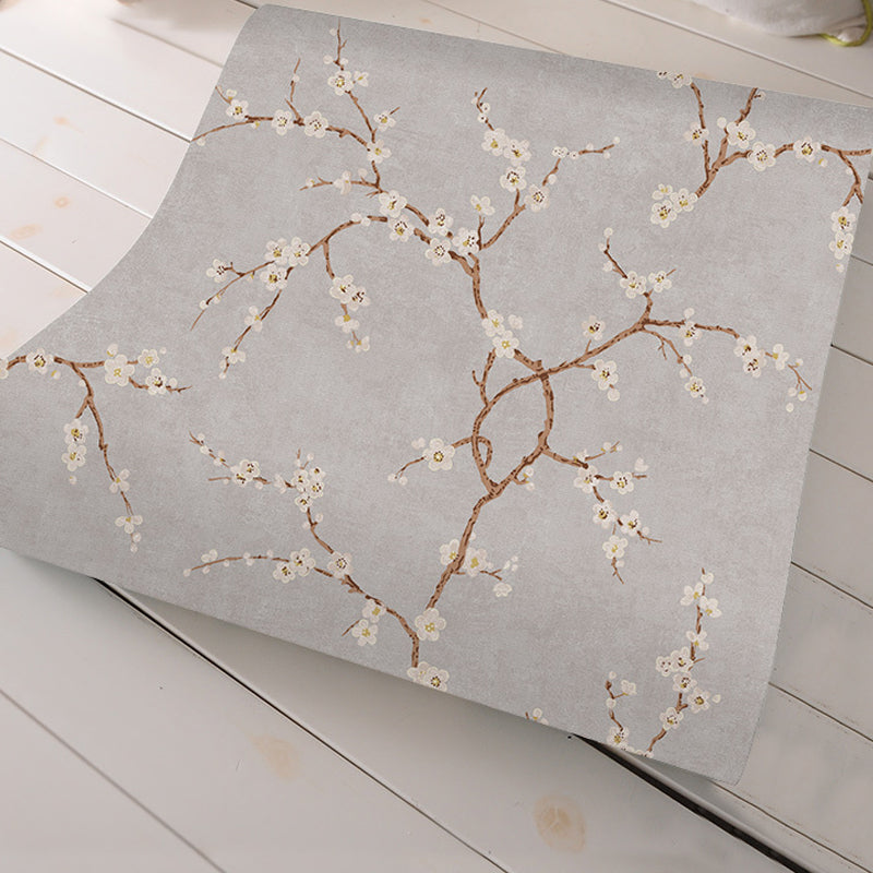 Plum Flower Wallpaper Roll Country Style Non-Woven Cloth Wall Decor in Light Color Clearhalo 'Country wall decor' 'Rustic' 'Wallpaper' Wall Decor' 1409962