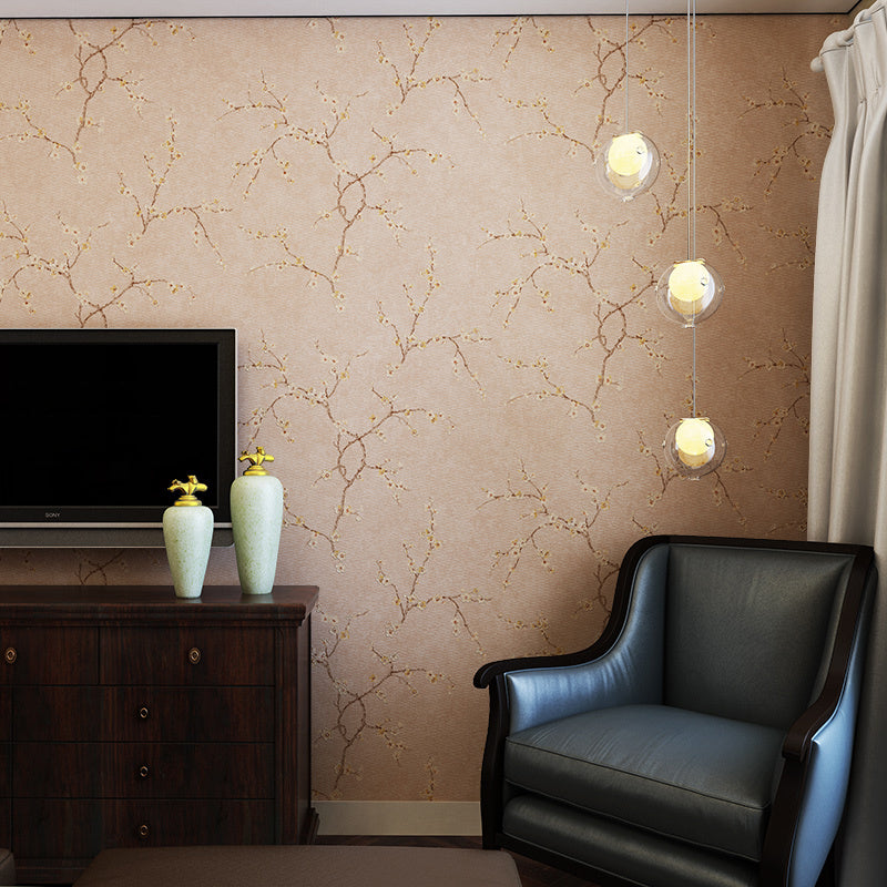 Plum Flower Wallpaper Roll Country Style Non-Woven Cloth Wall Decor in Light Color Beige-Coffee Clearhalo 'Country wall decor' 'Rustic' 'Wallpaper' Wall Decor' 1409967