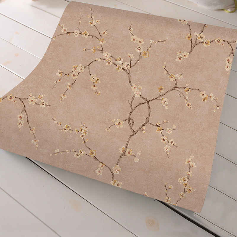 Plum Flower Wallpaper Roll Country Style Non-Woven Cloth Wall Decor in Light Color Clearhalo 'Country wall decor' 'Rustic' 'Wallpaper' Wall Decor' 1409968