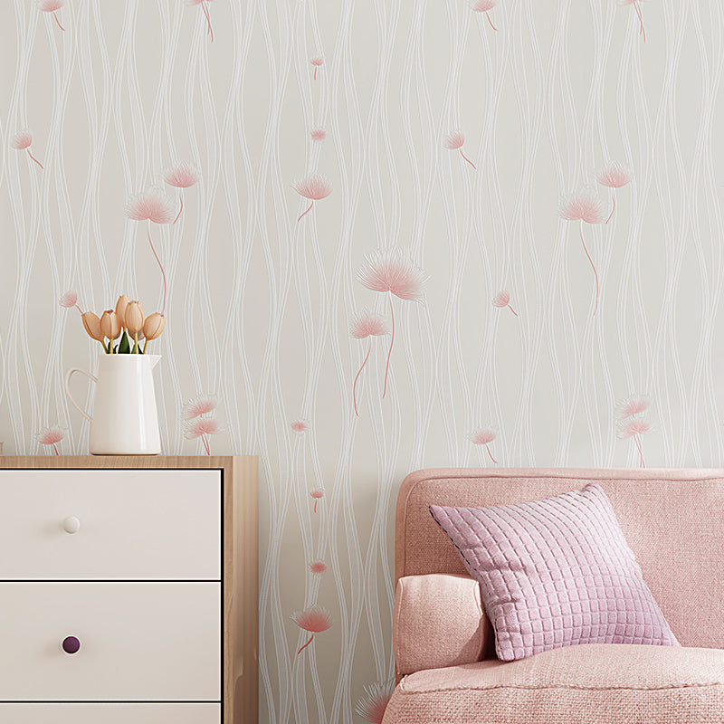 Soft Color Dandelion Wallpaper Roll Stain Resistant Countryside Girls Bedroom Wall Art Light Pink Clearhalo 'Country wall decor' 'Rustic' 'Wallpaper' Wall Decor' 1409979