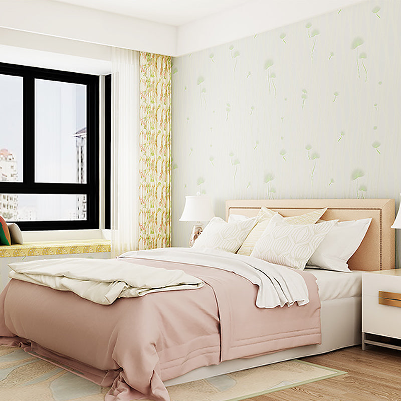 Soft Color Dandelion Wallpaper Roll Stain Resistant Countryside Girls Bedroom Wall Art Pea Green Clearhalo 'Country wall decor' 'Rustic' 'Wallpaper' Wall Decor' 1409987