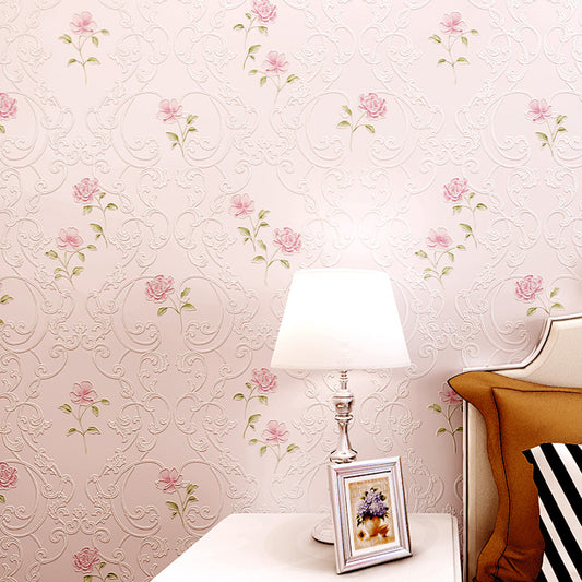 Light-Color Flower Wallpaper Roll Stain Resistant Farmhouse Bedroom Wall Covering Pink Clearhalo 'Country wall decor' 'Rustic' 'Wallpaper' Wall Decor' 1410086