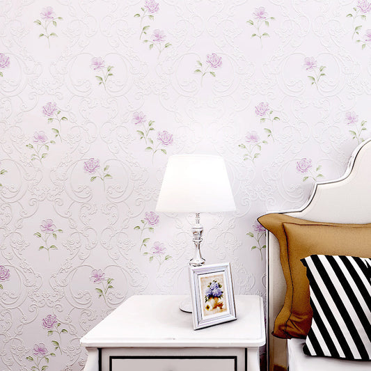 Light-Color Flower Wallpaper Roll Stain Resistant Farmhouse Bedroom Wall Covering Purple Clearhalo 'Country wall decor' 'Rustic' 'Wallpaper' Wall Decor' 1410089