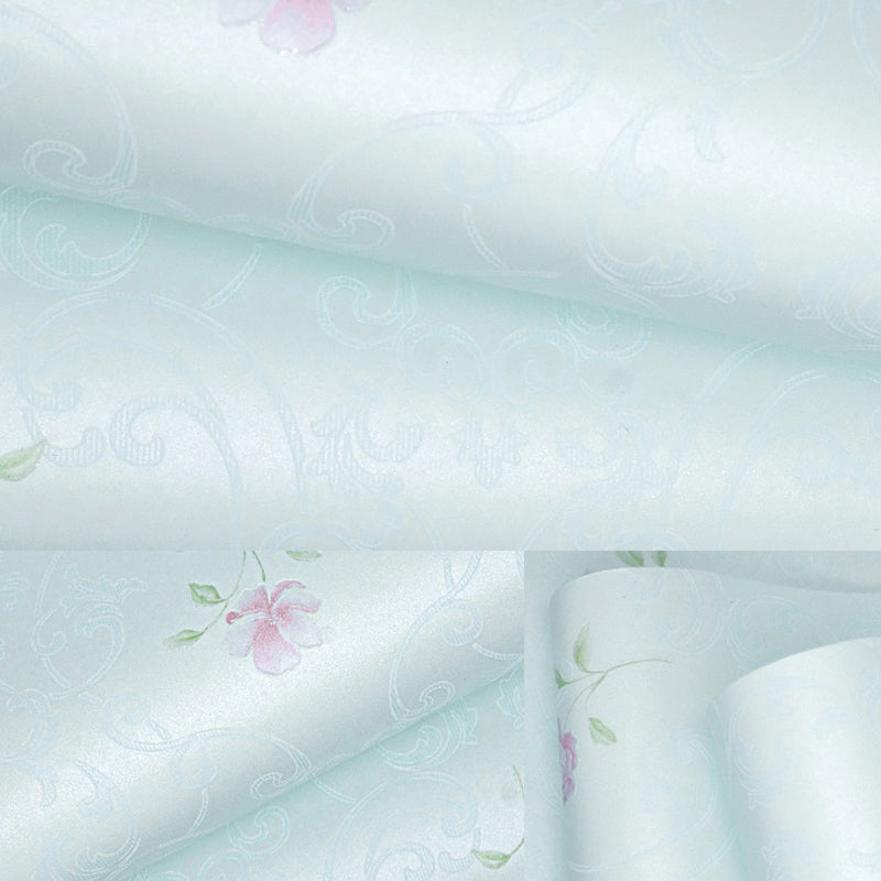 Light-Color Flower Wallpaper Roll Stain Resistant Farmhouse Bedroom Wall Covering Blue Clearhalo 'Country wall decor' 'Rustic' 'Wallpaper' Wall Decor' 1410094