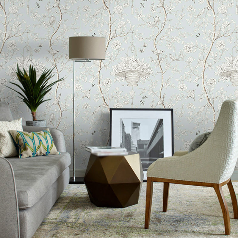 Rustic Basket of Fruit Wallpaper Sky Blue Floral Print Wall Covering for Dining Room Clearhalo 'Country wall decor' 'Rustic' 'Wallpaper' Wall Decor' 1410116