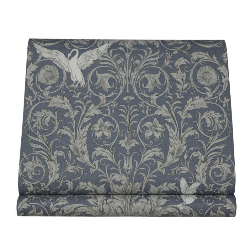 Bird and Flower Print Wallpaper Dark Blue Countryside Wall Covering for Accent Wall Clearhalo 'Country wall decor' 'Rustic' 'Wallpaper' Wall Decor' 1410133
