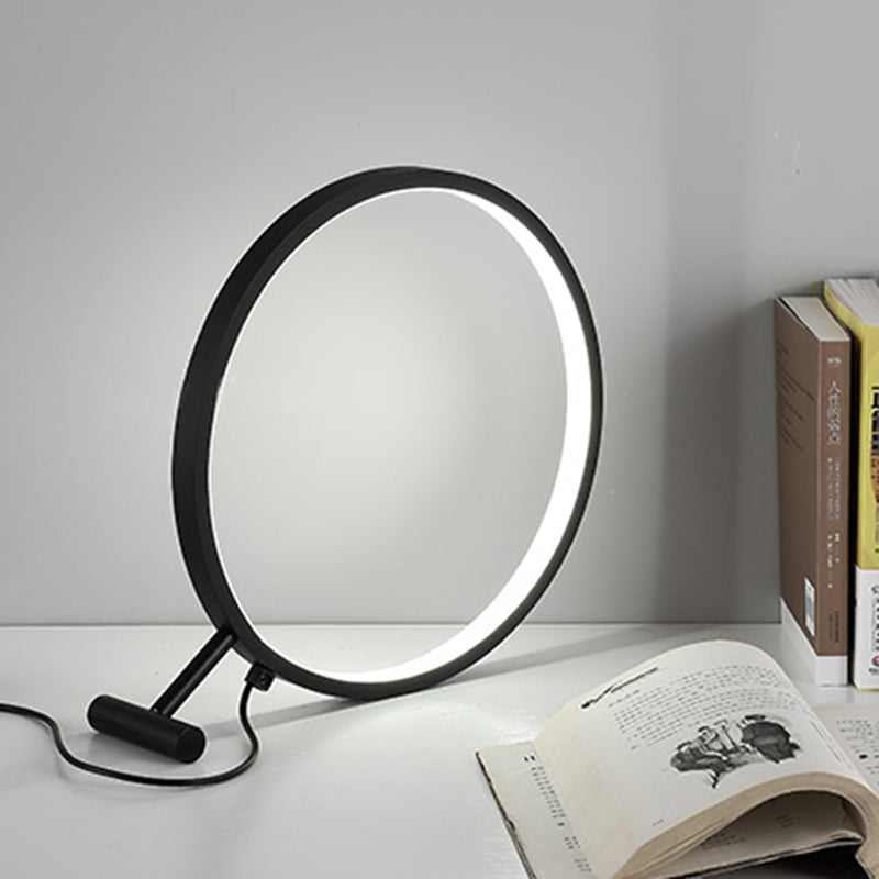 8"/12"/16" Dia Black/White Hoop Reading Lamp Modern LED 1 Light Acrylic Plug In Desk Light in Warm/White Light Clearhalo 'Lamps' 'Table Lamps' Lighting' 141051