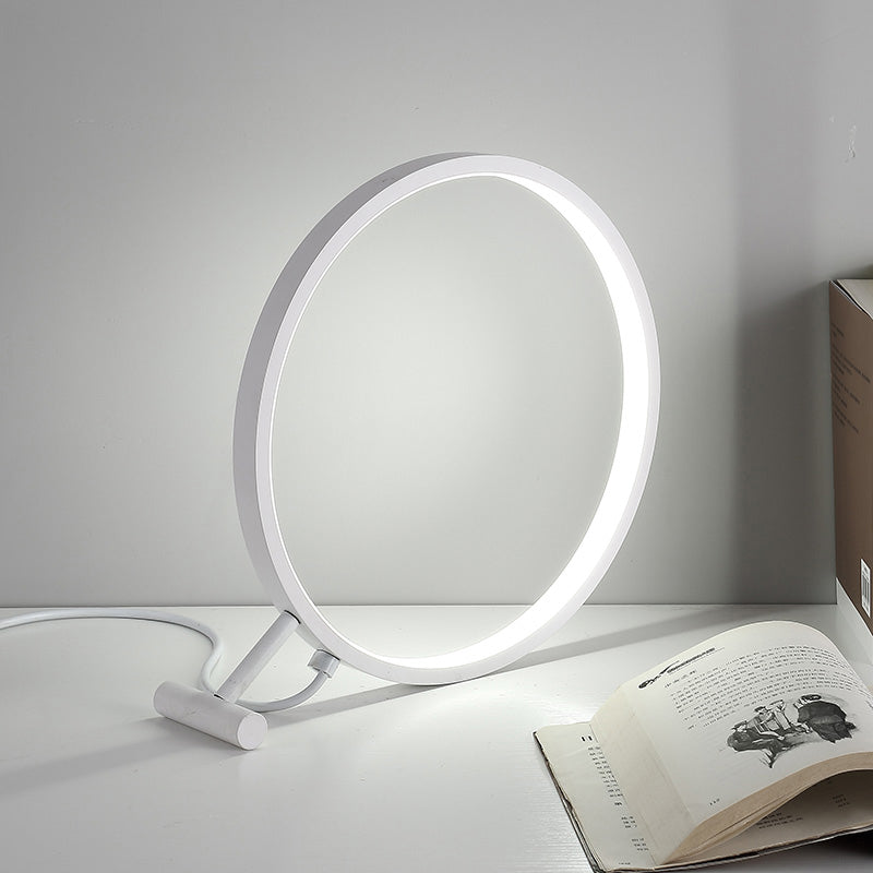 8"/12"/16" Dia Black/White Hoop Reading Lamp Modern LED 1 Light Acrylic Plug In Desk Light in Warm/White Light White Clearhalo 'Lamps' 'Table Lamps' Lighting' 141055