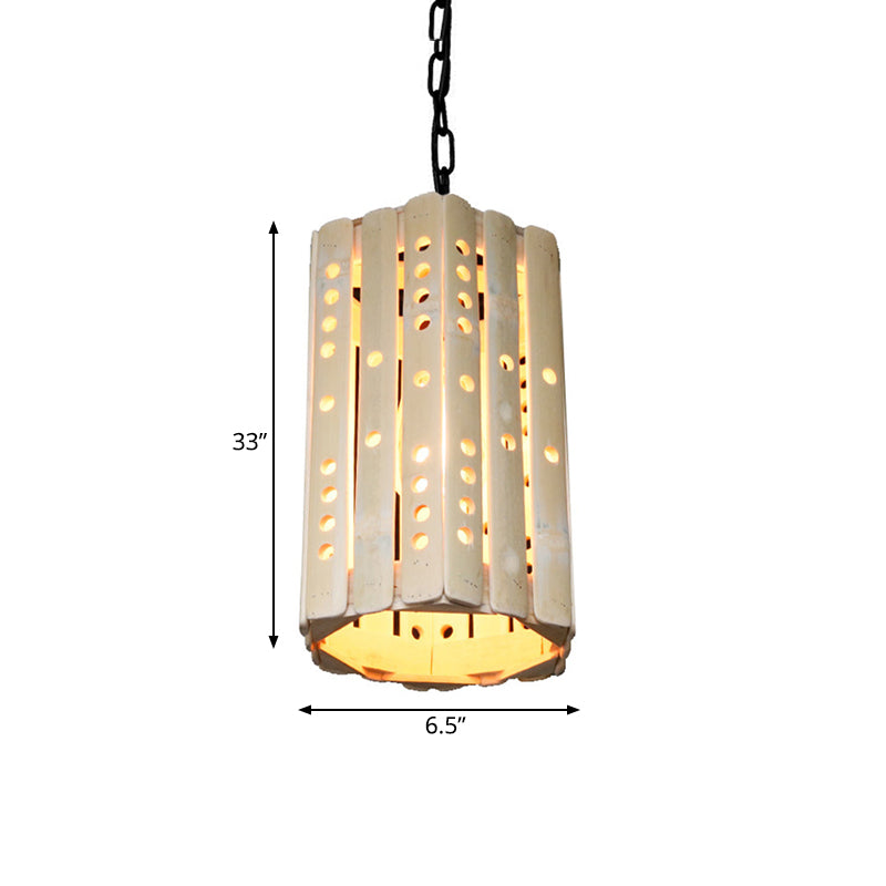 Cylinder Suspension Pendant Light Modern Bamboo Single Bulb Porch Hanging Lamp in Beige Clearhalo 'Ceiling Lights' 'Modern Pendants' 'Modern' 'Pendant Lights' 'Pendants' Lighting' 141143
