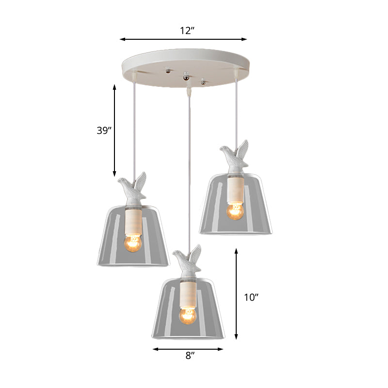 Tapered Clear Glass Multi-Light Pendant Modern 3-Bulb Dining Room Hanging Lamp in White, Round/Linear Canopy Clearhalo 'Ceiling Lights' 'Glass shade' 'Glass' 'Industrial Pendants' 'Industrial' 'Middle Century Pendants' 'Pendant Lights' 'Pendants' 'Tiffany' Lighting' 141148