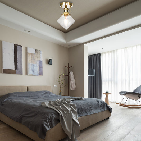 Gem Shade Living Room Semi Flush Industrial Prismatic Glass One Light Clear/Amber Lamping Clear Clearhalo 'Ceiling Lights' 'Close To Ceiling Lights' 'Close to ceiling' 'Glass shade' 'Glass' 'Semi-flushmount' Lighting' 141187