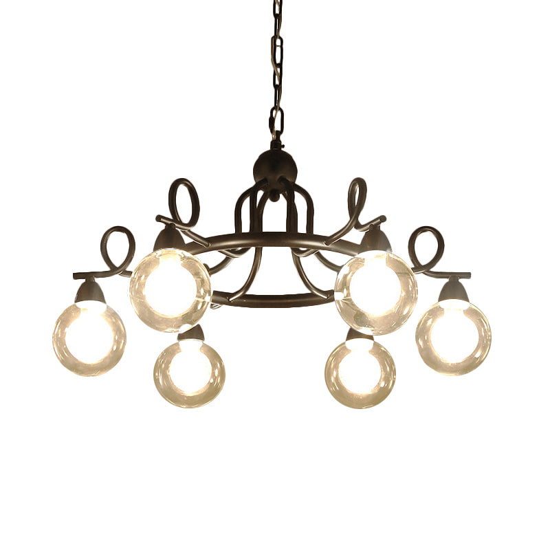 6/8-Light Pendant Light Fixture Rustic Mini Ball Clear Glass Hanging Chandelier in Black Clearhalo 'Cast Iron' 'Ceiling Lights' 'Chandeliers' 'Industrial Chandeliers' 'Industrial' 'Metal' 'Middle Century Chandeliers' 'Rustic Chandeliers' 'Tiffany' Lighting' 141240