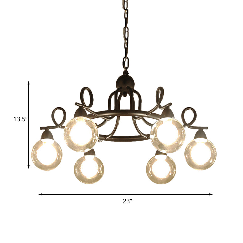 6/8-Light Pendant Light Fixture Rustic Mini Ball Clear Glass Hanging Chandelier in Black Clearhalo 'Cast Iron' 'Ceiling Lights' 'Chandeliers' 'Industrial Chandeliers' 'Industrial' 'Metal' 'Middle Century Chandeliers' 'Rustic Chandeliers' 'Tiffany' Lighting' 141241