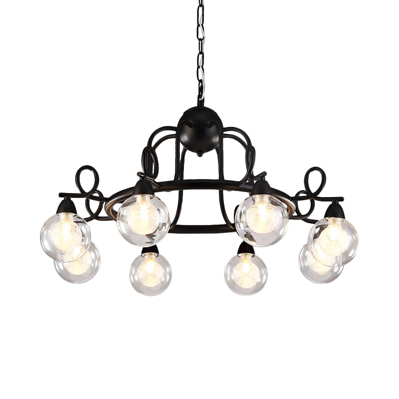 6/8-Light Pendant Light Fixture Rustic Mini Ball Clear Glass Hanging Chandelier in Black Clearhalo 'Cast Iron' 'Ceiling Lights' 'Chandeliers' 'Industrial Chandeliers' 'Industrial' 'Metal' 'Middle Century Chandeliers' 'Rustic Chandeliers' 'Tiffany' Lighting' 141244