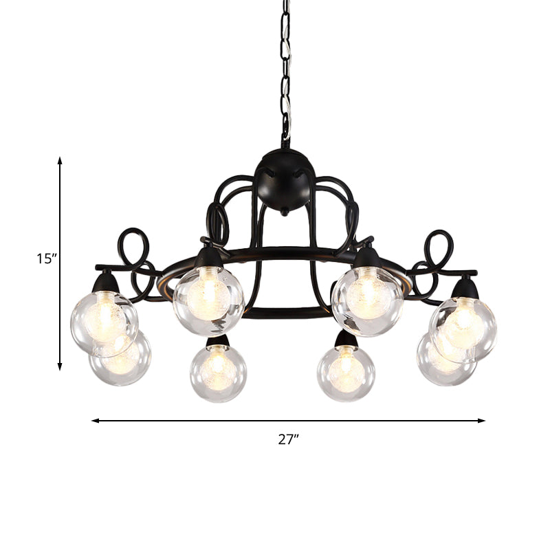 6/8-Light Pendant Light Fixture Rustic Mini Ball Clear Glass Hanging Chandelier in Black Clearhalo 'Cast Iron' 'Ceiling Lights' 'Chandeliers' 'Industrial Chandeliers' 'Industrial' 'Metal' 'Middle Century Chandeliers' 'Rustic Chandeliers' 'Tiffany' Lighting' 141245