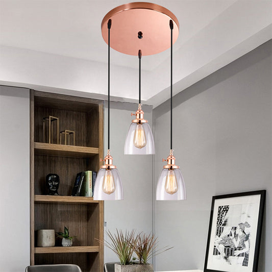 Rose Gold Cone Multi Pendant Light Fixture Modern Clear Glass 3-Light Dining Room Hanging Lamp Clear Round Clearhalo 'Ceiling Lights' 'Chandeliers' 'Glass shade' 'Glass' 'Industrial Pendants' 'Industrial' 'Middle Century Pendants' 'Pendant Lights' 'Pendants' 'Tiffany' Lighting' 141303