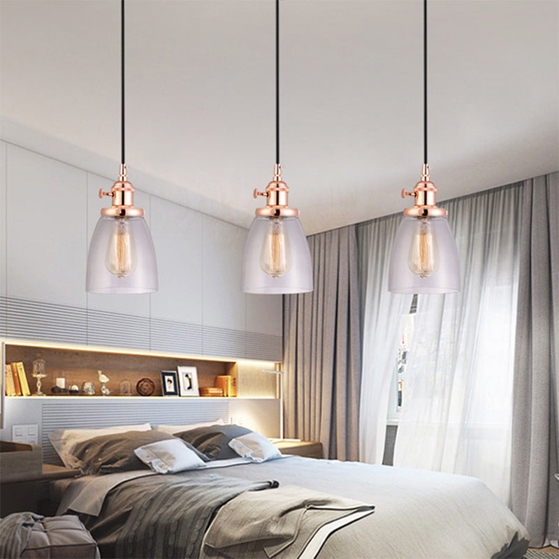 Rose Gold Cone Multi Pendant Light Fixture Modern Clear Glass 3-Light Dining Room Hanging Lamp Clear Linear Clearhalo 'Ceiling Lights' 'Chandeliers' 'Glass shade' 'Glass' 'Industrial Pendants' 'Industrial' 'Middle Century Pendants' 'Pendant Lights' 'Pendants' 'Tiffany' Lighting' 141307