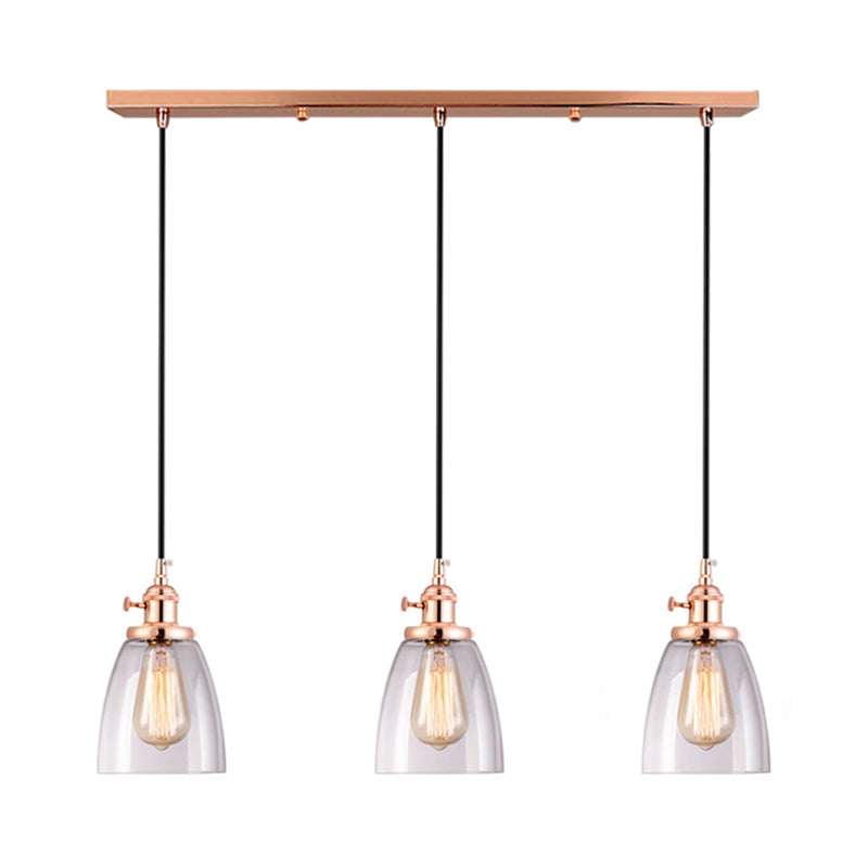 Rose Gold Cone Multi Pendant Light Fixture Modern Clear Glass 3-Light Dining Room Hanging Lamp Clearhalo 'Ceiling Lights' 'Chandeliers' 'Glass shade' 'Glass' 'Industrial Pendants' 'Industrial' 'Middle Century Pendants' 'Pendant Lights' 'Pendants' 'Tiffany' Lighting' 141309
