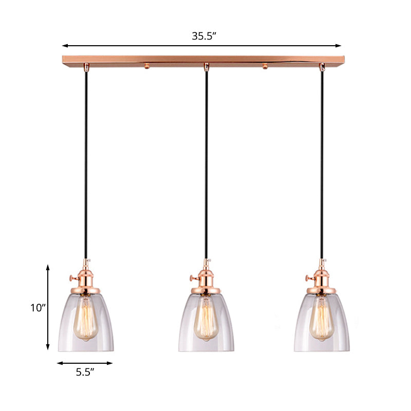 Rose Gold Cone Multi Pendant Light Fixture Modern Clear Glass 3-Light Dining Room Hanging Lamp Clearhalo 'Ceiling Lights' 'Chandeliers' 'Glass shade' 'Glass' 'Industrial Pendants' 'Industrial' 'Middle Century Pendants' 'Pendant Lights' 'Pendants' 'Tiffany' Lighting' 141310