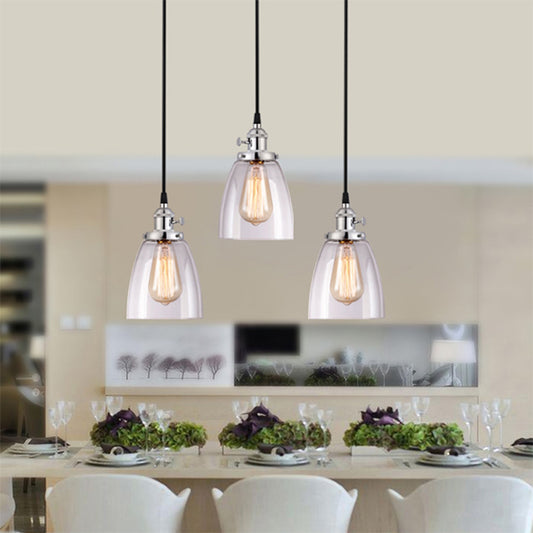 3 Lights Multiple Hanging Light Industrial Conical Clear Glass Pendant Lighting in Chrome Clear Round Clearhalo 'Ceiling Lights' 'Glass shade' 'Glass' 'Industrial Pendants' 'Industrial' 'Middle Century Pendants' 'Pendant Lights' 'Pendants' 'Tiffany' Lighting' 141334