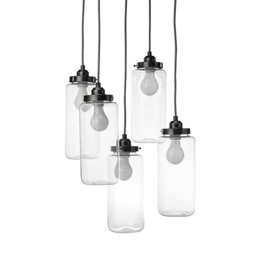 5-Light Multi Pendant Light Fixture Modern Tubed Clear Glass Hanging Lamp for Foyer Clearhalo 'Ceiling Lights' 'Glass shade' 'Glass' 'Industrial Pendants' 'Industrial' 'Island Lights' 'Middle Century Pendants' 'Pendant Lights' 'Pendants' 'Tiffany' Lighting' 141373