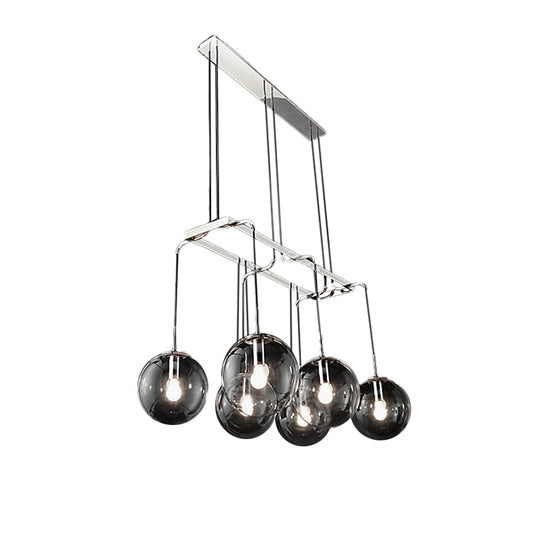 Black Ball Multi Pendant Industrial Clear Closed Glass 6-Light Indoor Hanging Ceiling Light with Linear Canopy Clearhalo 'Ceiling Lights' 'Glass shade' 'Glass' 'Industrial Pendants' 'Industrial' 'Middle Century Pendants' 'Pendant Lights' 'Pendants' 'Tiffany' Lighting' 141415