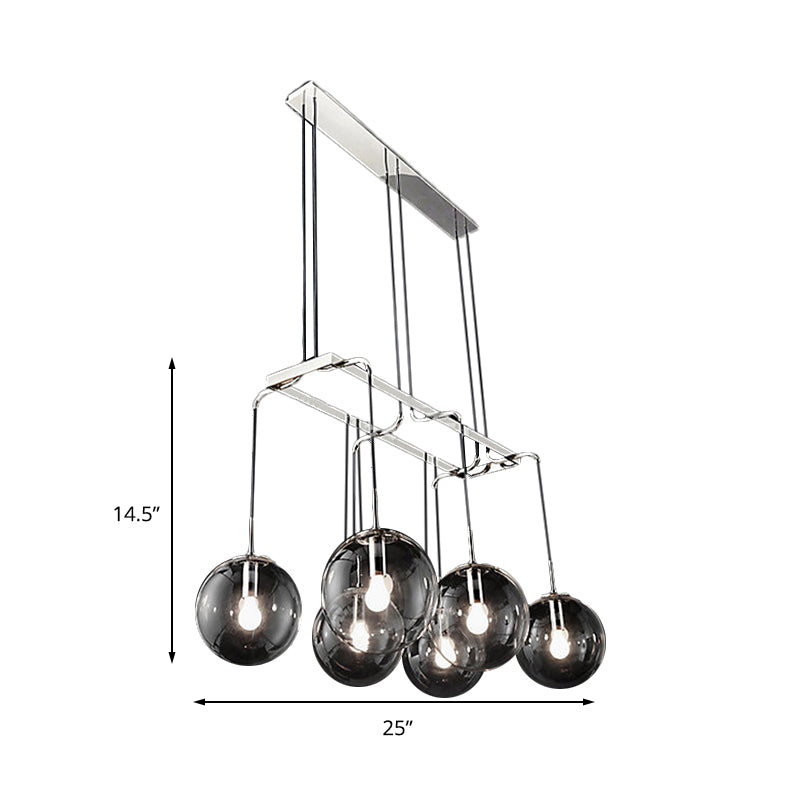 Black Ball Multi Pendant Industrial Clear Closed Glass 6-Light Indoor Hanging Ceiling Light with Linear Canopy Clearhalo 'Ceiling Lights' 'Glass shade' 'Glass' 'Industrial Pendants' 'Industrial' 'Middle Century Pendants' 'Pendant Lights' 'Pendants' 'Tiffany' Lighting' 141416