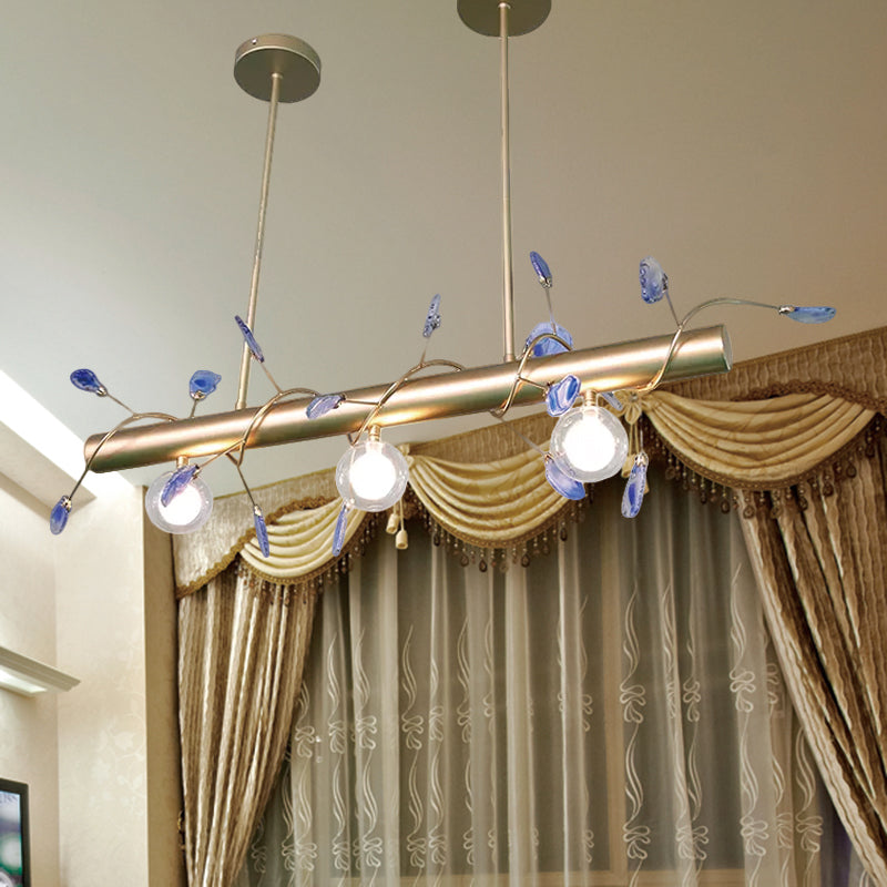 Iron Branch Island Pendant Contemporary 3-Light Ceiling Light Fixture in Pink/Yellow/Orange with Clear Glass Ball Shade Clearhalo 'Ceiling Lights' 'Close To Ceiling Lights' 'Glass shade' 'Glass' 'Island Lights' Lighting' 1414677