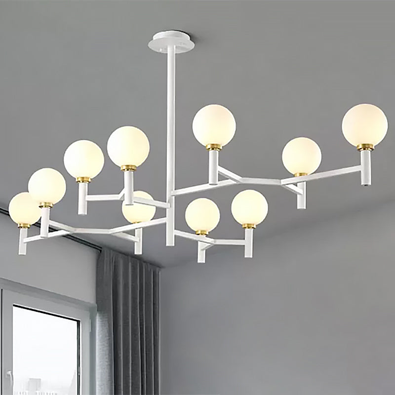 Modern Orbit Chandelier Pendant White Glass 10-Head Living Room Island Light in Black/White/Gold Clearhalo 'Ceiling Lights' 'Glass shade' 'Glass' 'Island Lights' Lighting' 1414684