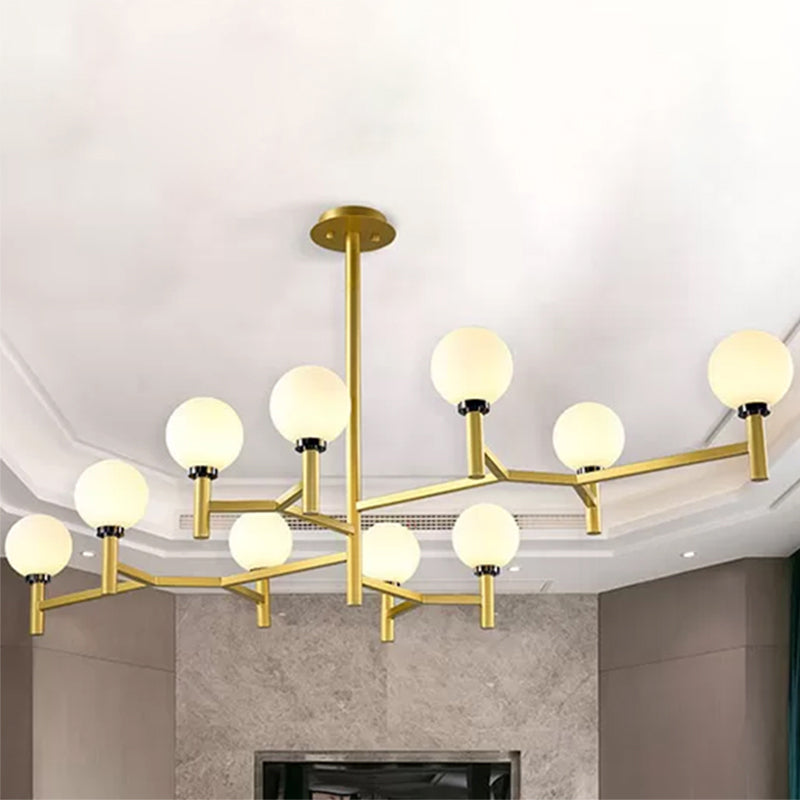 Modern Orbit Chandelier Pendant White Glass 10-Head Living Room Island Light in Black/White/Gold Clearhalo 'Ceiling Lights' 'Glass shade' 'Glass' 'Island Lights' Lighting' 1414685