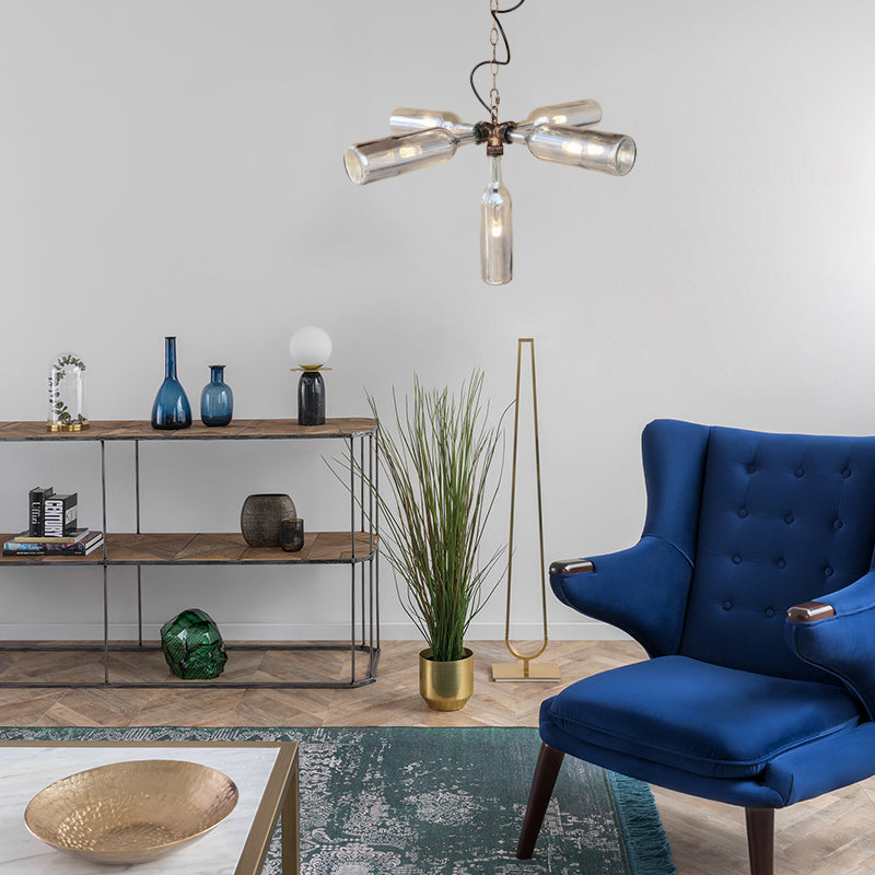 Smoke Gray/Blue Bottle Ceiling Lighting Farmhouse Style Glass 3/4/5 Lights Dining Room Hanging Lamp in Aged Silver/Black 5 Antique Brass Clear Clearhalo 'Ceiling Lights' 'Glass shade' 'Glass' 'Industrial Pendants' 'Industrial' 'Island Lights' 'Middle Century Pendants' 'Pendant Lights' 'Pendants' 'Tiffany' Lighting' 141491