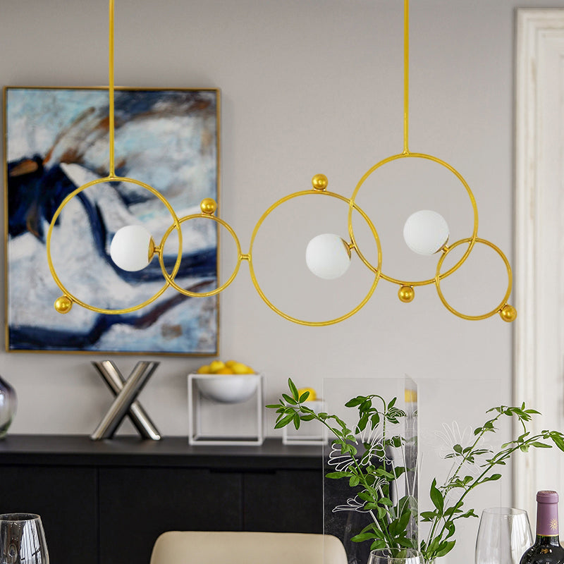 White Glass Ring Island Light Contemporary 3-Light Ceiling Pendant in Gold with Adjustable Rods Clearhalo 'Ceiling Lights' 'Island Lights' Lighting' 1415241