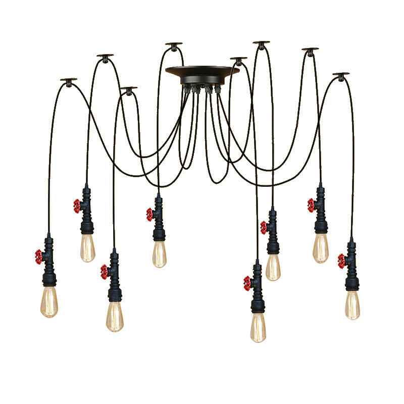 Black 2/3 Lights Pendant Lamp Industrial Style Metal Swag Ceiling Fixture with Pipe Design and Valve for Kitchen Clearhalo 'Art Deco Pendants' 'Black' 'Cast Iron' 'Ceiling Lights' 'Ceramic' 'Crystal' 'Industrial Pendants' 'Industrial' 'Metal' 'Middle Century Pendants' 'Pendant Lights' 'Pendants' 'Rustic Pendants' 'Tiffany' Lighting' 141530